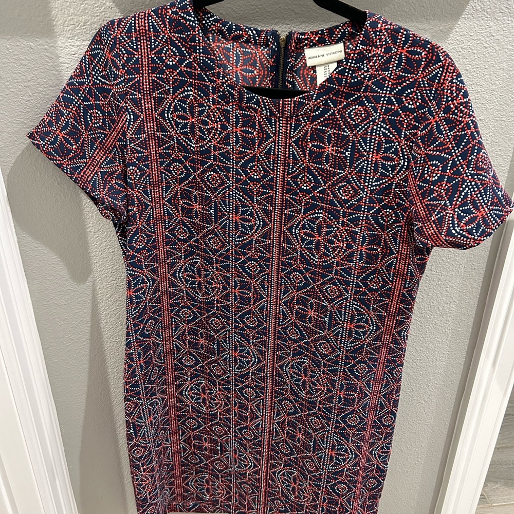 Navy and Red Geometric Pattern Dress